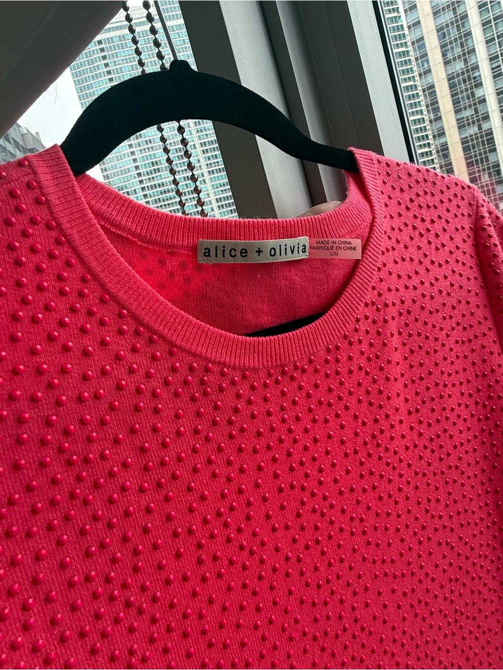 Alice + Olivia Hot Pink Textured Crewneck Mini dress - Picture 1 of 5